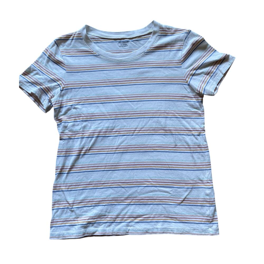 Retro Rainbow Strip T-Shirt Size XXS Cotton Academia, Layering Skate Rink